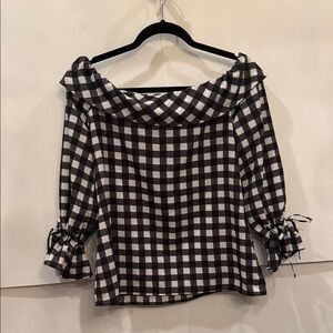 Banana Republic Black and White Plaid Off-Shoulder Blouse